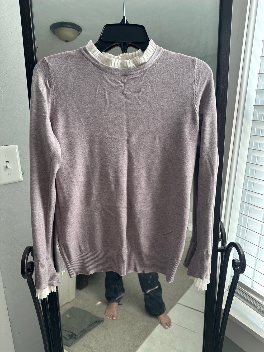 Women's Lavender Crewneck Sweater with Pleated Trim